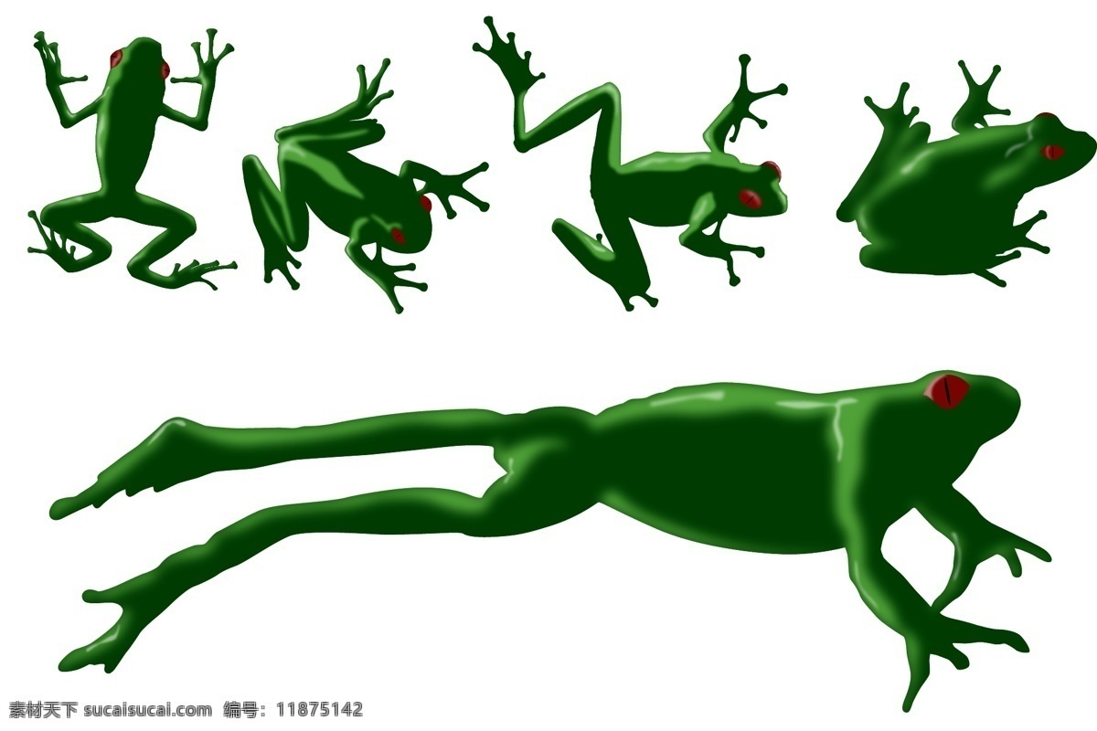 青蛙设计图 矢量图 彩色 绿色 白色