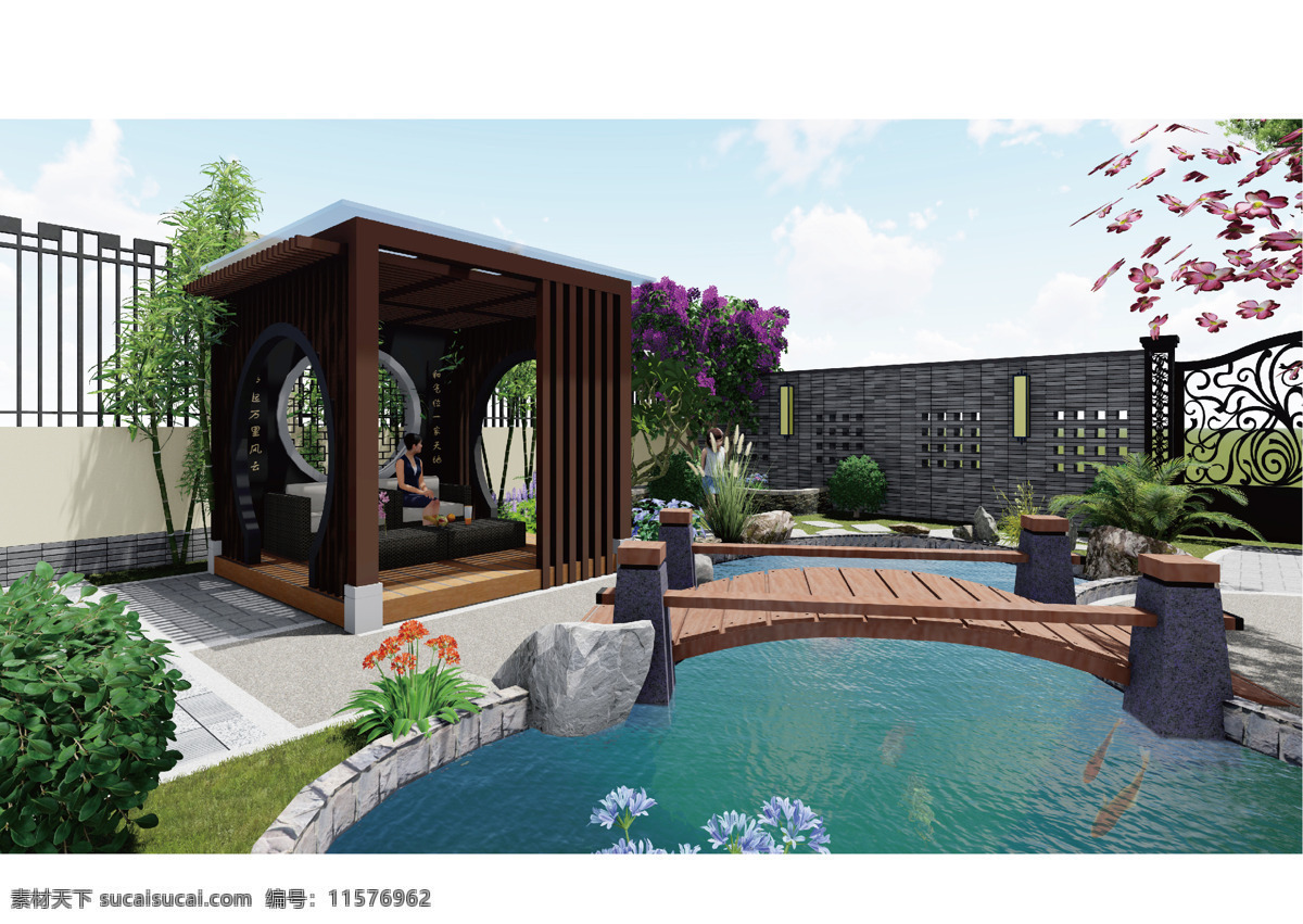 别墅 庭院 效果图 庭院设计 庭院效果图 规划设计 小河流水 景观凉亭 3d设计