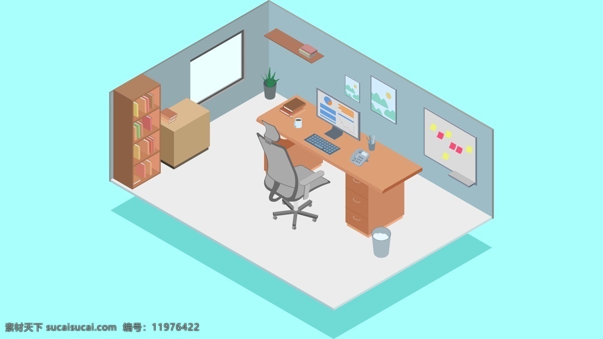 商务办公 场景 简单 小 办公室 矢量 插画 办公桌 矢量插画 办公场景 工作场景 办公陈设 配图