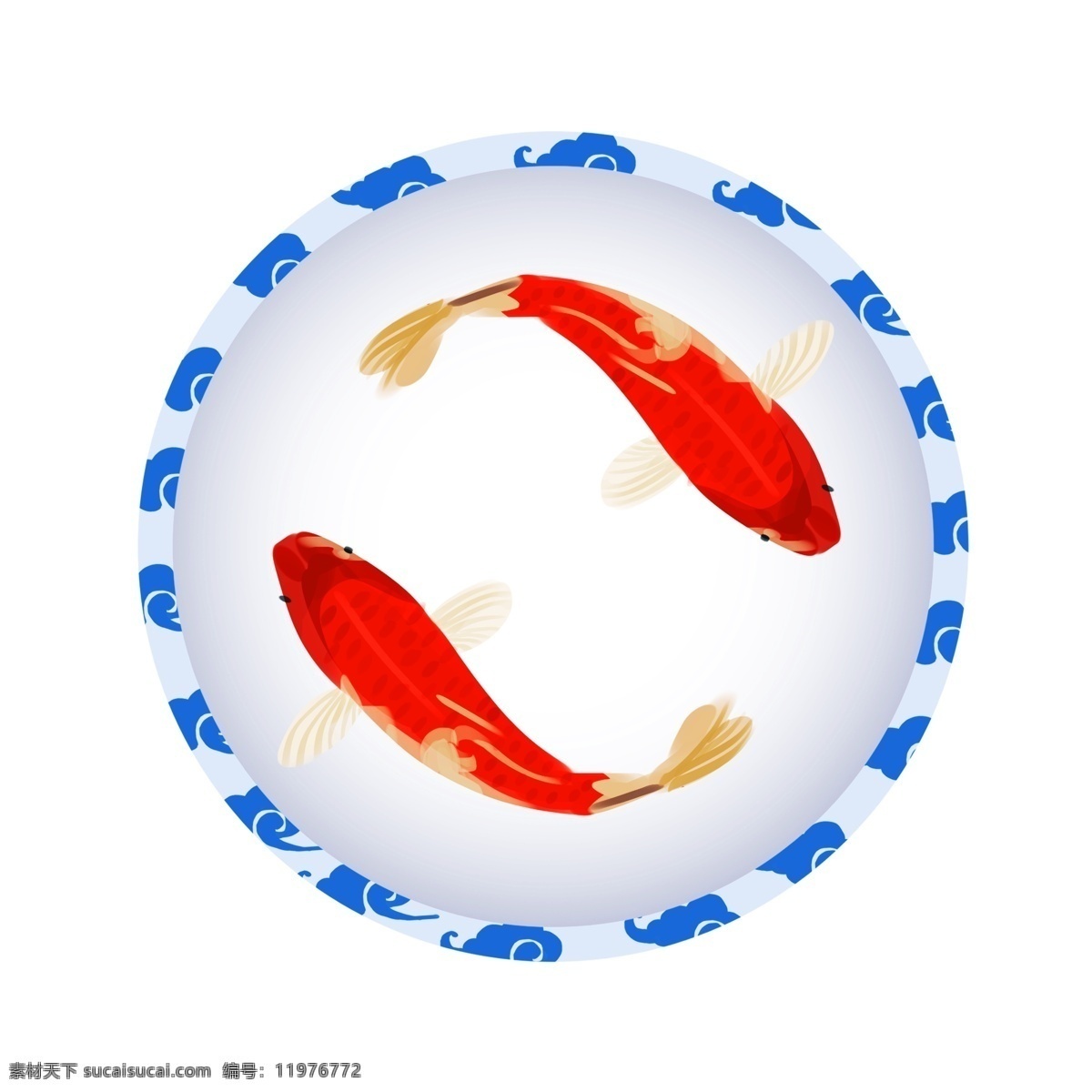 手绘 中国 风 金鱼 插画 圆形花纹 手绘金鱼 中国风金鱼 漂亮的金鱼 金鱼装饰 中国风装饰 金鱼插画