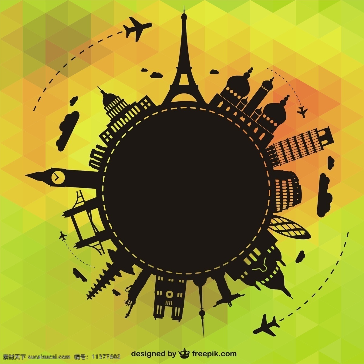 环游 世界 背景 黑色 纪念碑 剪影 旅游 几何 三角 巴黎 环球 飞机 壁纸 轮廓 布局 几何背景 三角背景 行星 巴西 黄色