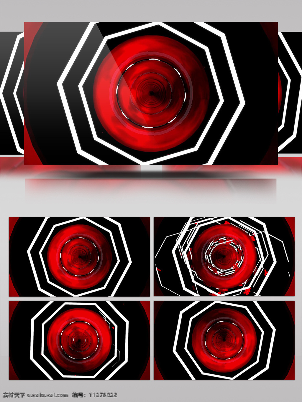 红色 六边形 视频 白色六边形环 圆形 视频素材 动态视频素材