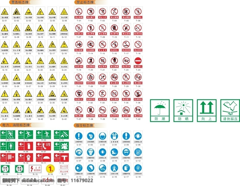 常用矢量标志 警告 禁止 电力 消防 指令类标志 外包装 注意事项 标志 白色