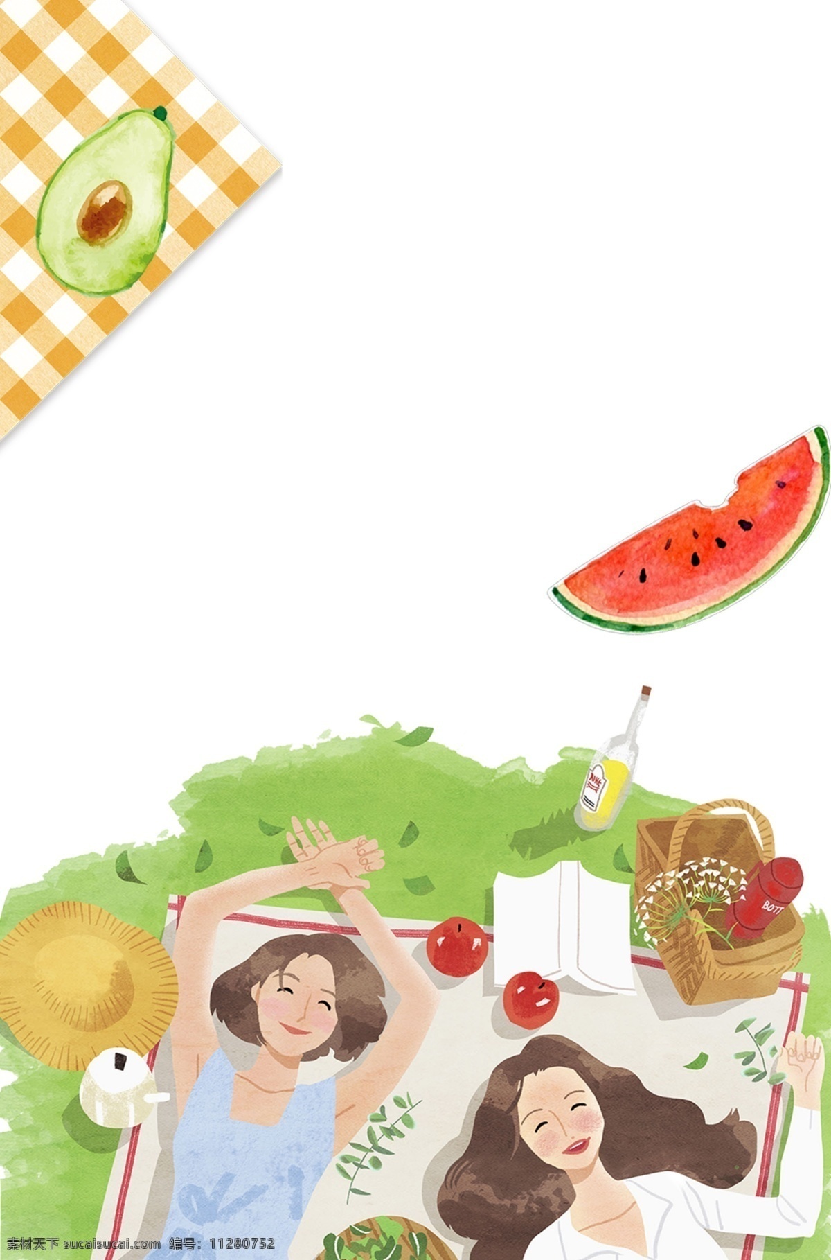 卡通 夏天 清凉 度假 主题 边框 手绘 精美 插画 海报插画 广告插画 小清新 简约风 装饰图案 西瓜