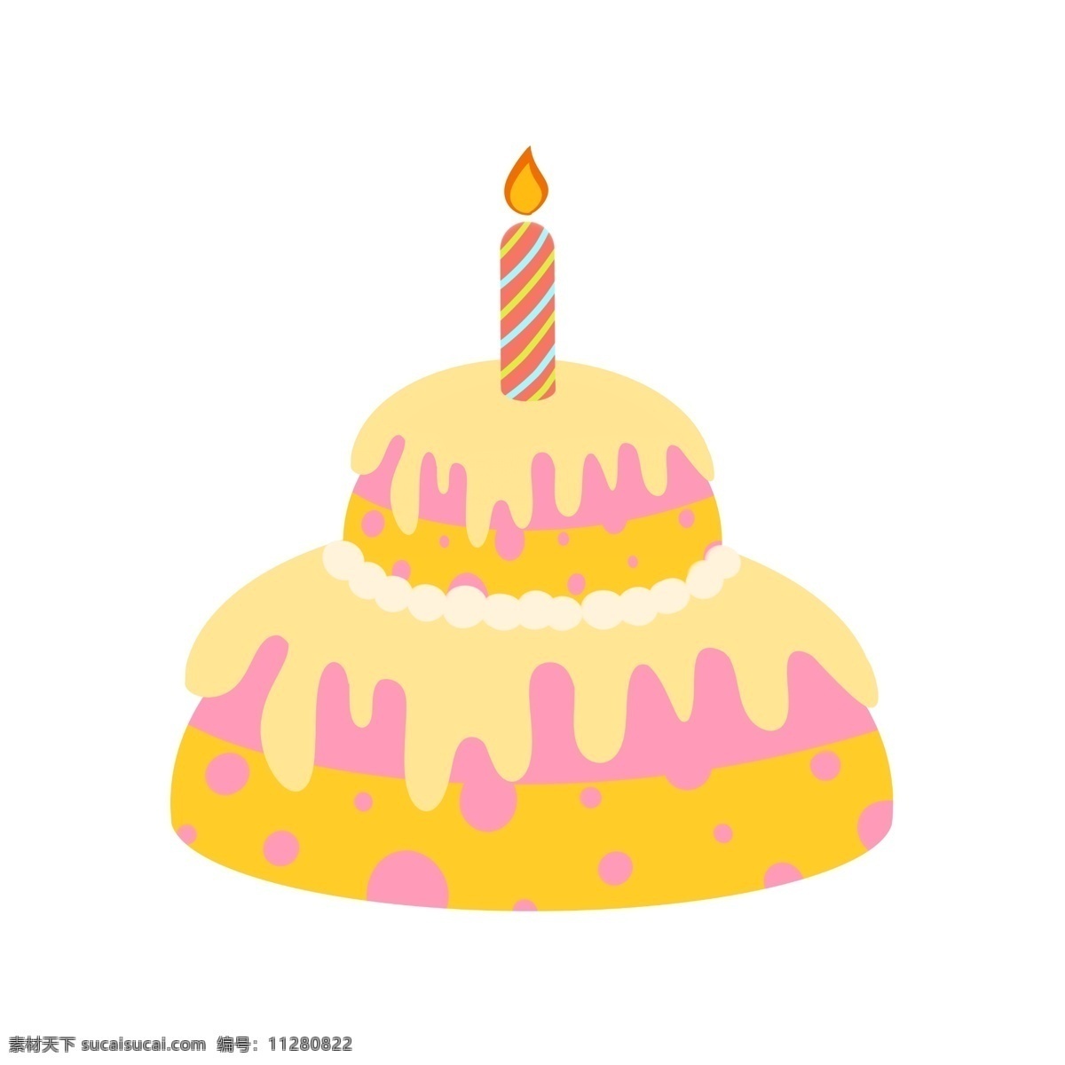 可爱 黄色 蛋糕 插画 可爱的蛋糕 黄色蛋糕 双层蛋糕 生日蜡烛 节日庆祝 甜品 甜食 美食 食物 烘培