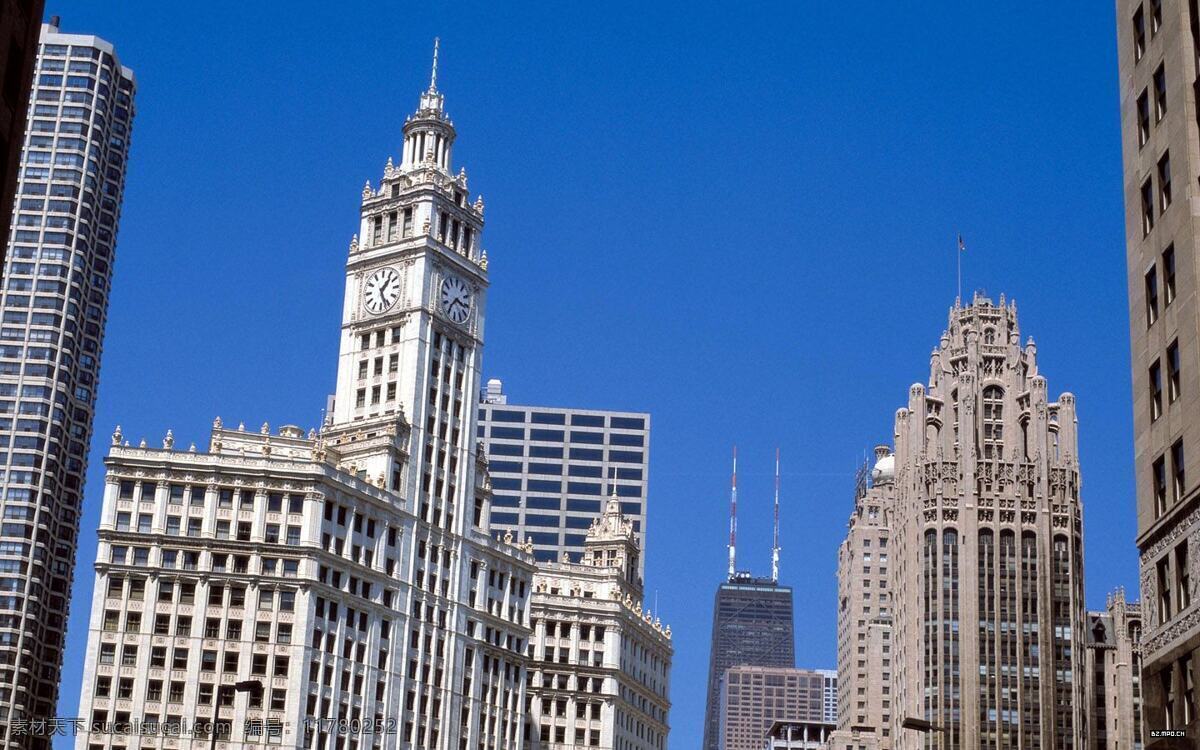 芝加哥 箭 牌 口香糖 總 部 大 廈 品 字型 建 築 上端鐘樓 雕塑 標誌性建築 藍天 景觀 世界建築 建筑摄影 建筑园林