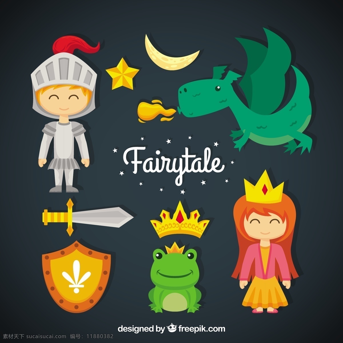 可爱 故事 人物 龙 角色 盾牌 创意 精灵 创造力 剑 童话 青蛙 幻想 想象 美好