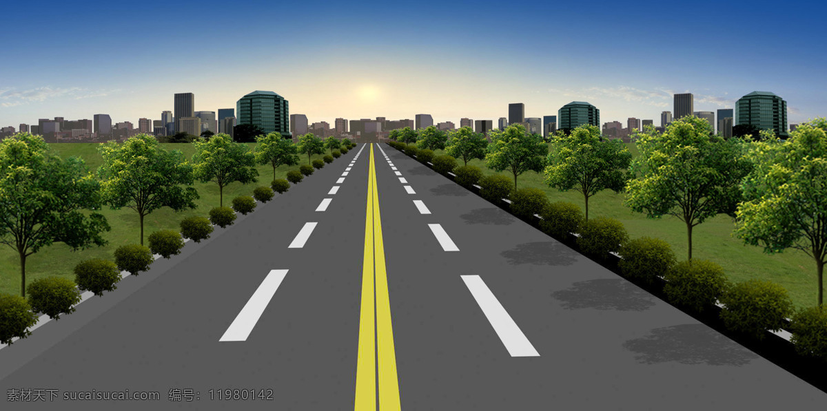 公路 公路效果图 效果图 二级公路 行道树 景观设计 环境设计