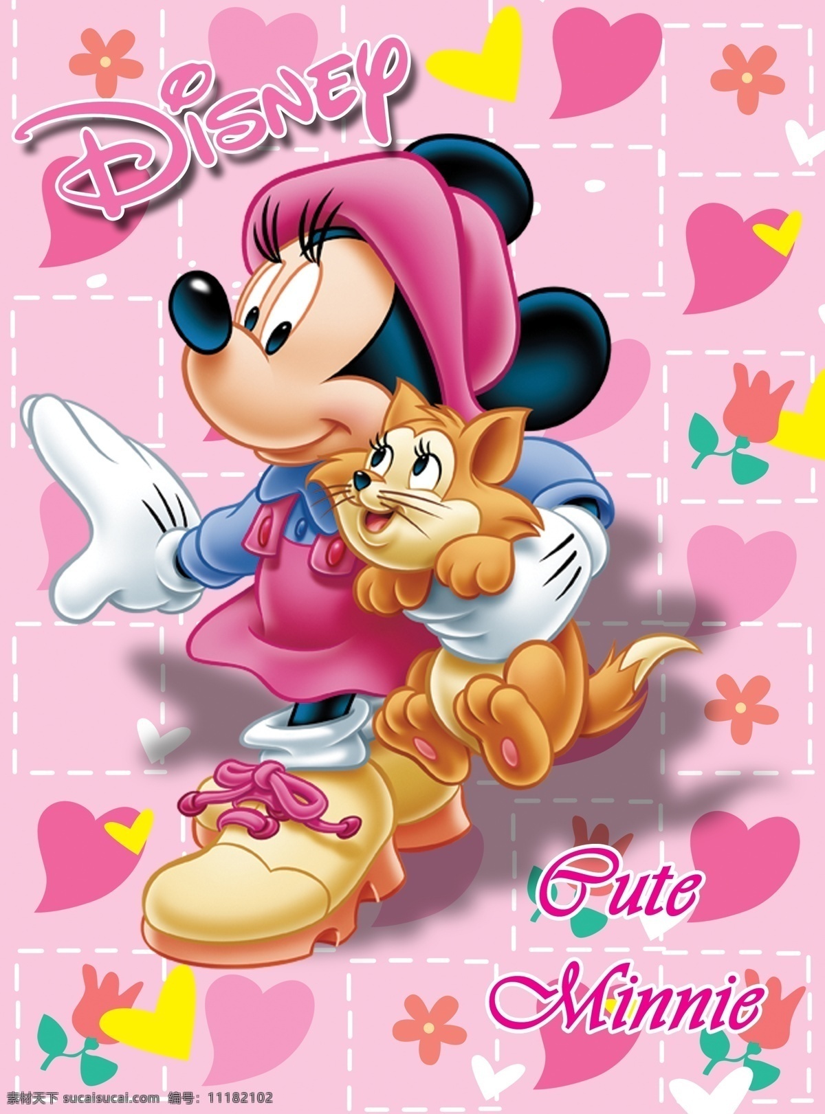 抱 小猫 米妮 抱着 迪士尼动画 动画形象 卡通形象 卡通人物 其它模板 广告设计模板 psd素材 粉色