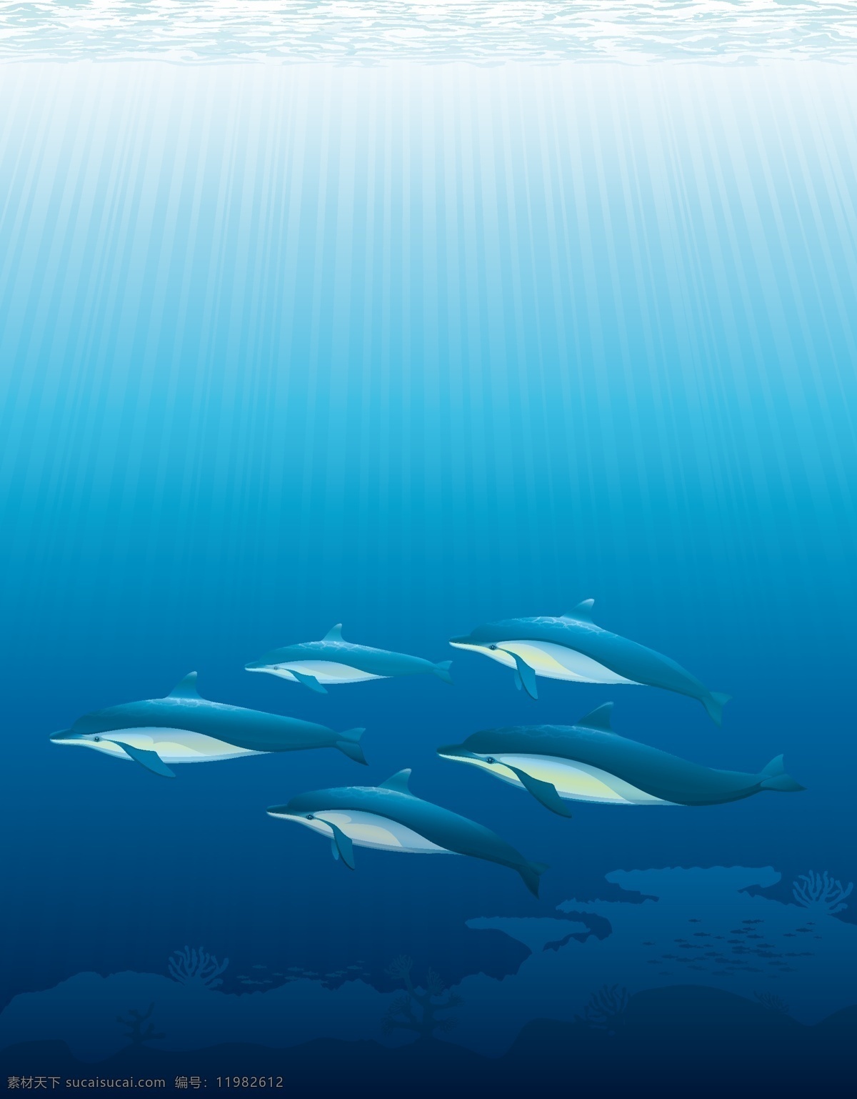 矢量 卡通 海底 鱼群 背景 蓝色 清新 海洋生物 大海 海报