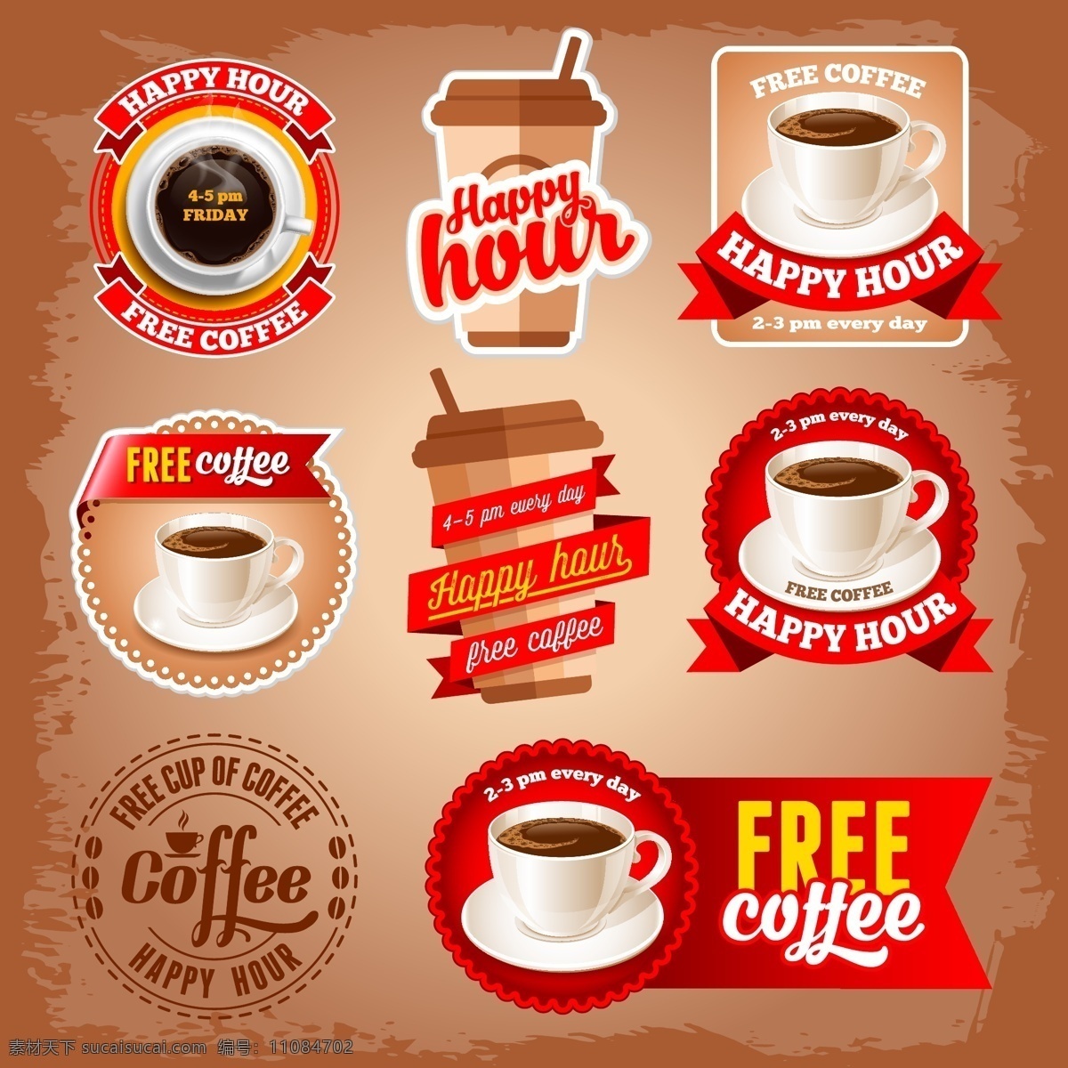 款 红色 系 咖啡 标签 矢量 咖啡杯 丝带 外卖咖啡 免费 coffee 矢量图