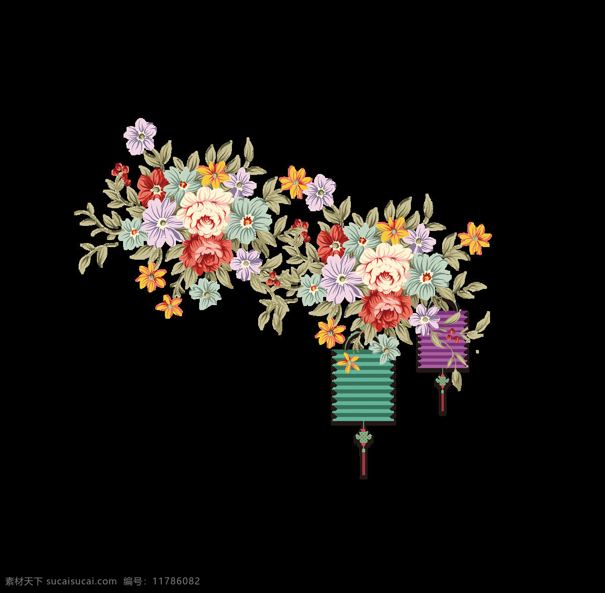 手绘 卡通 牡丹 装饰 花朵 灯笼 中国风