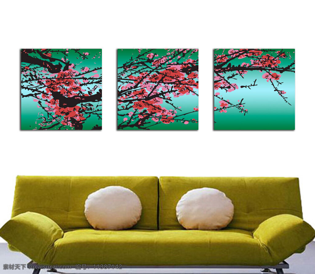 梅花 油画 三联 画 手绘三联画 红色花三联画 红色三联图 紫色 手绘紫色 水墨花 花朵 清新 工笔 三联图 三条 无框花鸟画 樱花无框画 无框画 白色