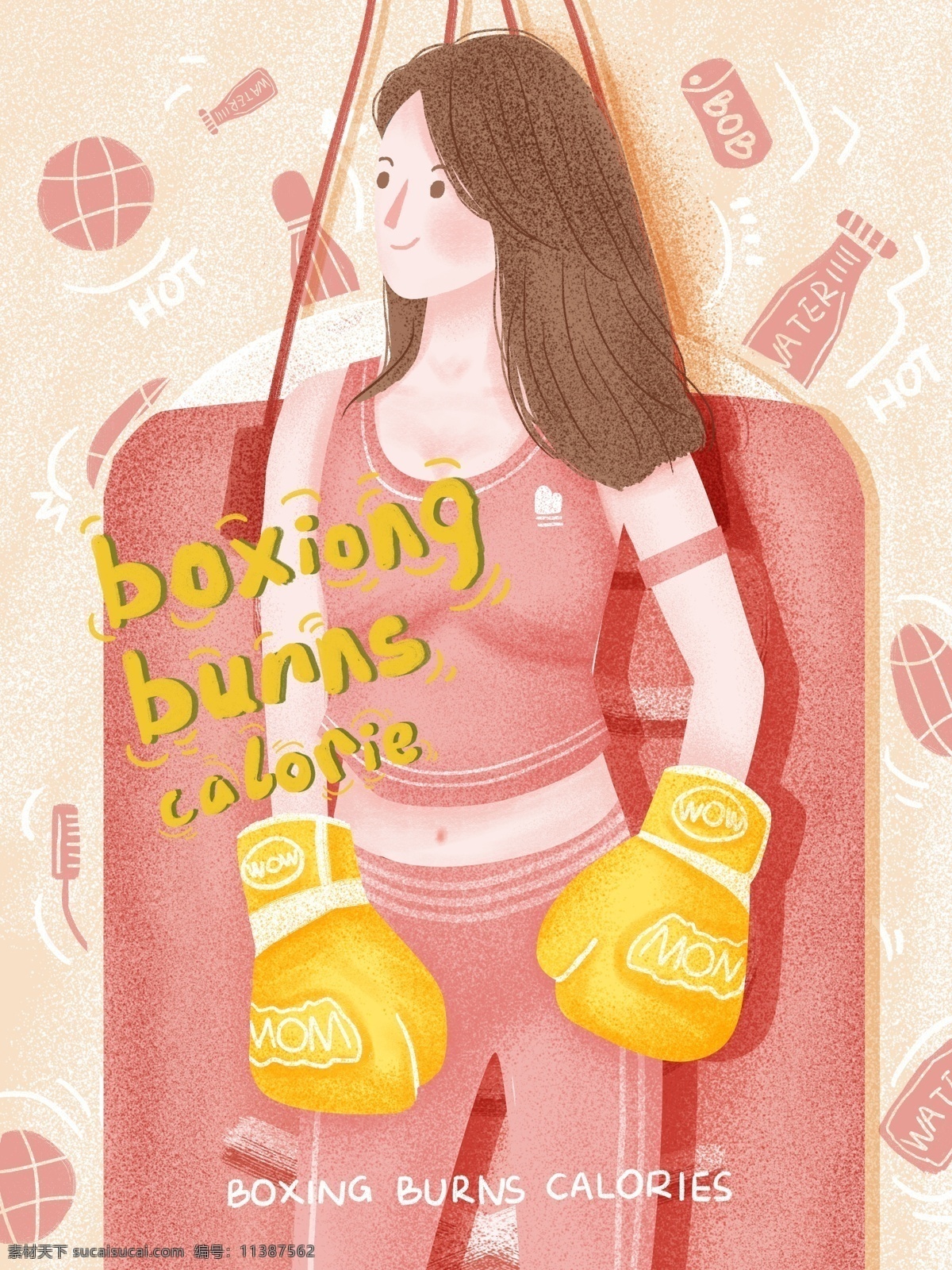 个性 小 姐姐 健身 拳击 燃烧 卡路里 创意 海报 的卡 路里 沙包 创意海报 健身海报