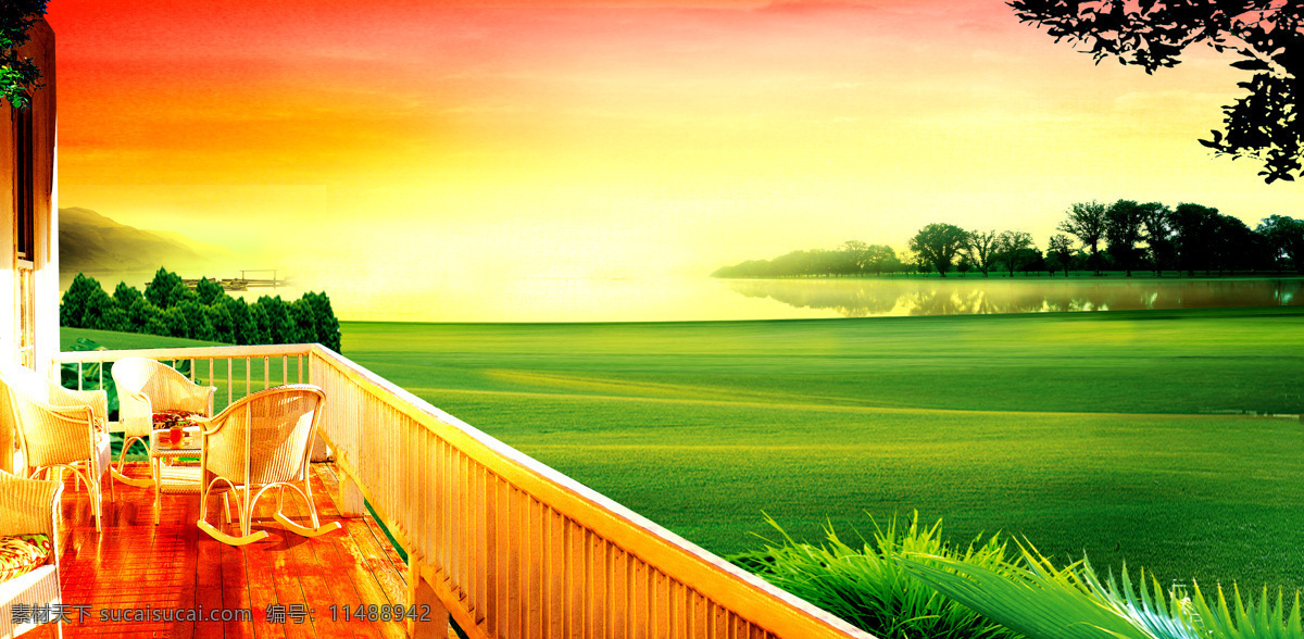 夕阳 下 草原 船 粉红 金色 摄影图库 树 夕阳下 椅子 远景 自然景观 自然风景