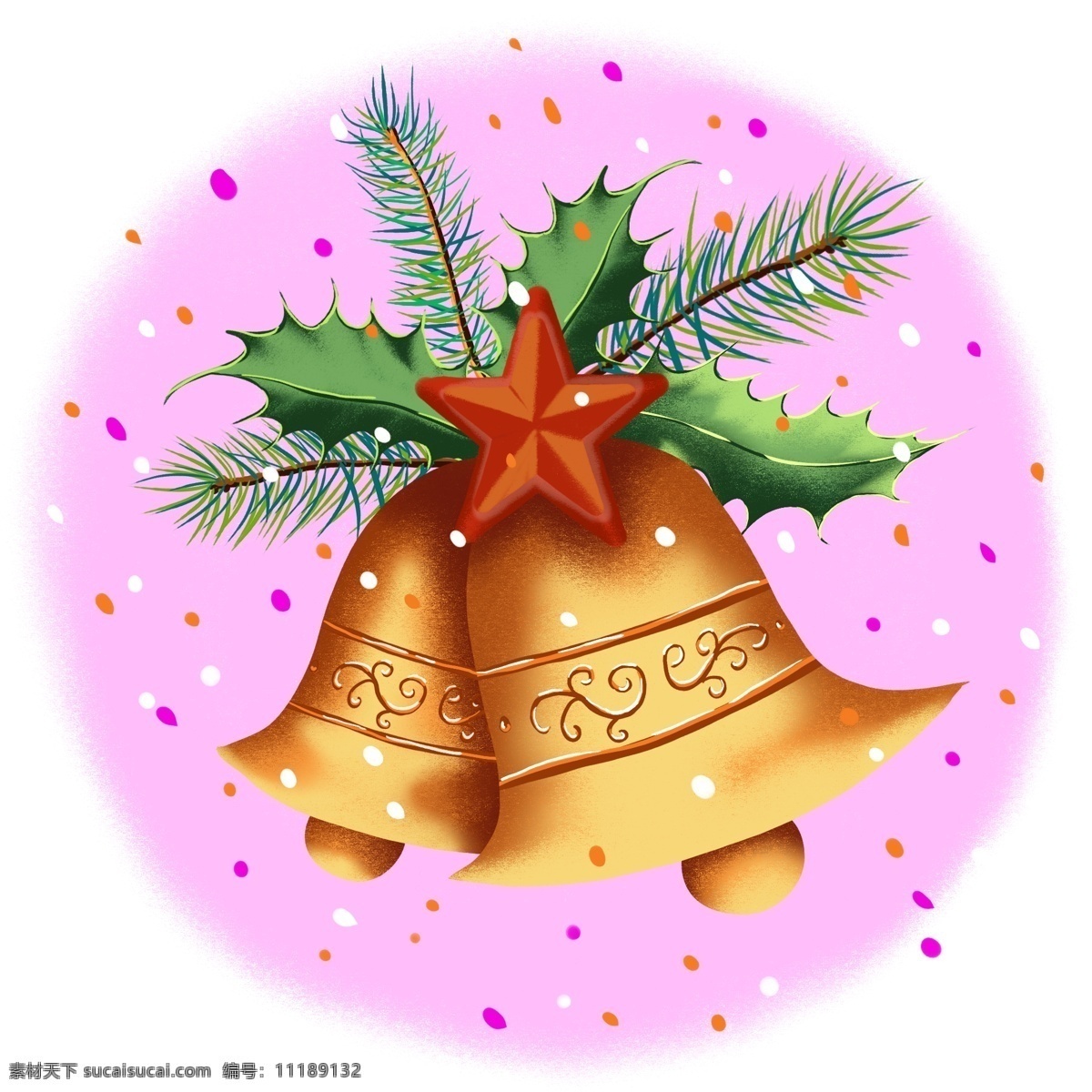 圣诞 铃铛 手绘 节日 插画 商用 元素 圣诞节 圣诞节元素 圣诞铃铛 金铃铛 金色 风 ps 分层