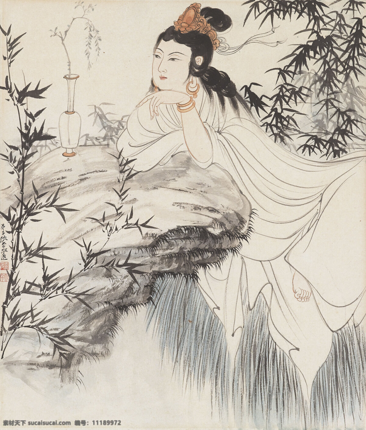 观世音菩萨 张大千作品 佛教 四大菩萨之一 救苦救难 普渡众生 中国古代画 中国古画 文化艺术 绘画书法