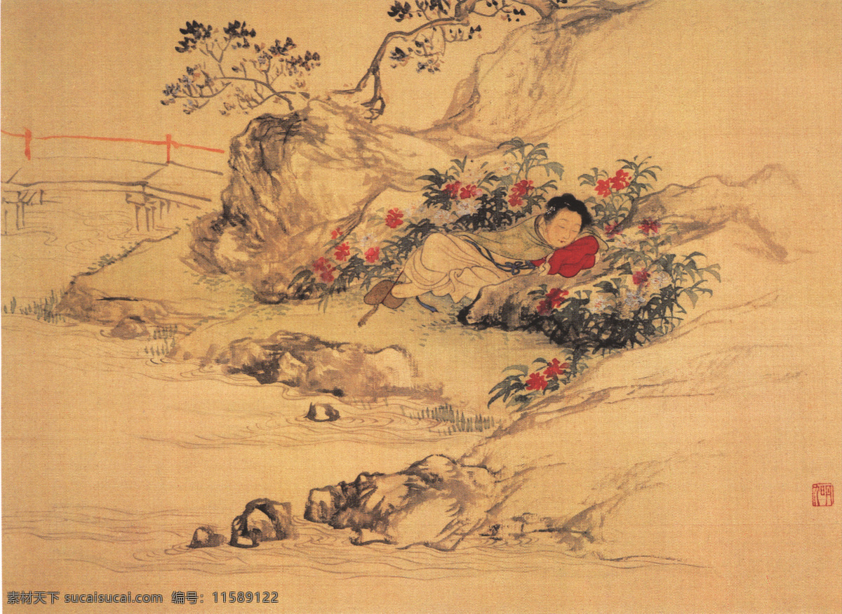 小桥流水 人家 壁画 古代人物 人物 人物画像 小桥流水人家 中国风 中国文化 中华艺术绘画 民间人物 文化艺术