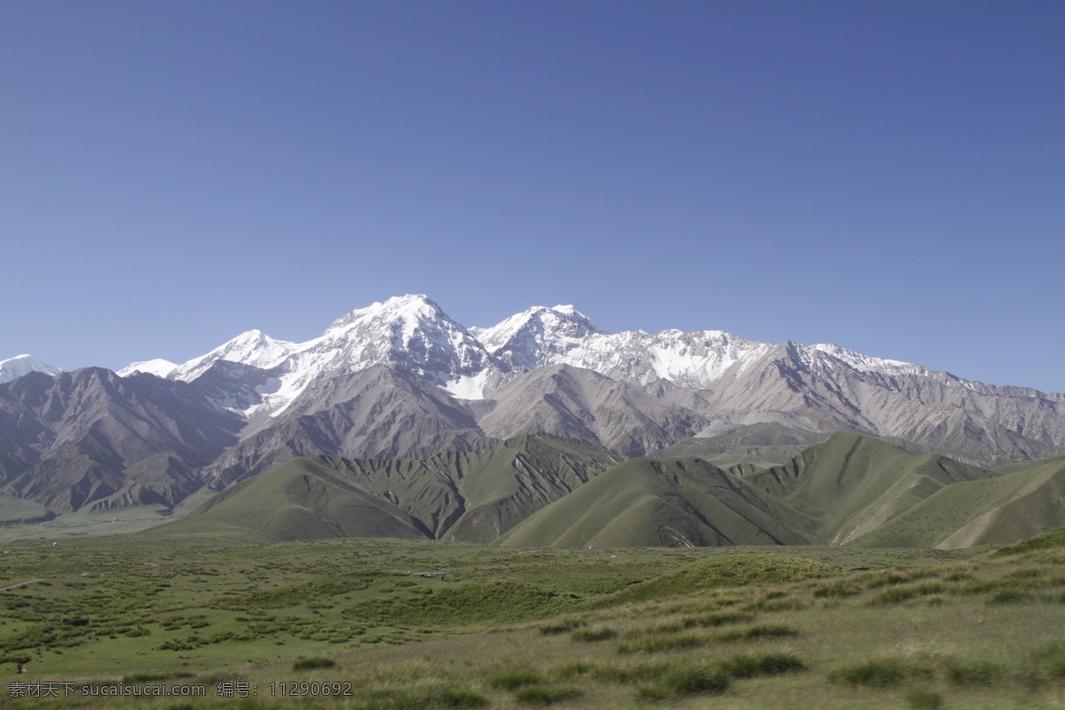 蓝天雪山草原 蓝天 雪山 草原 昆仑山 一牧场 自然景观 自然风景