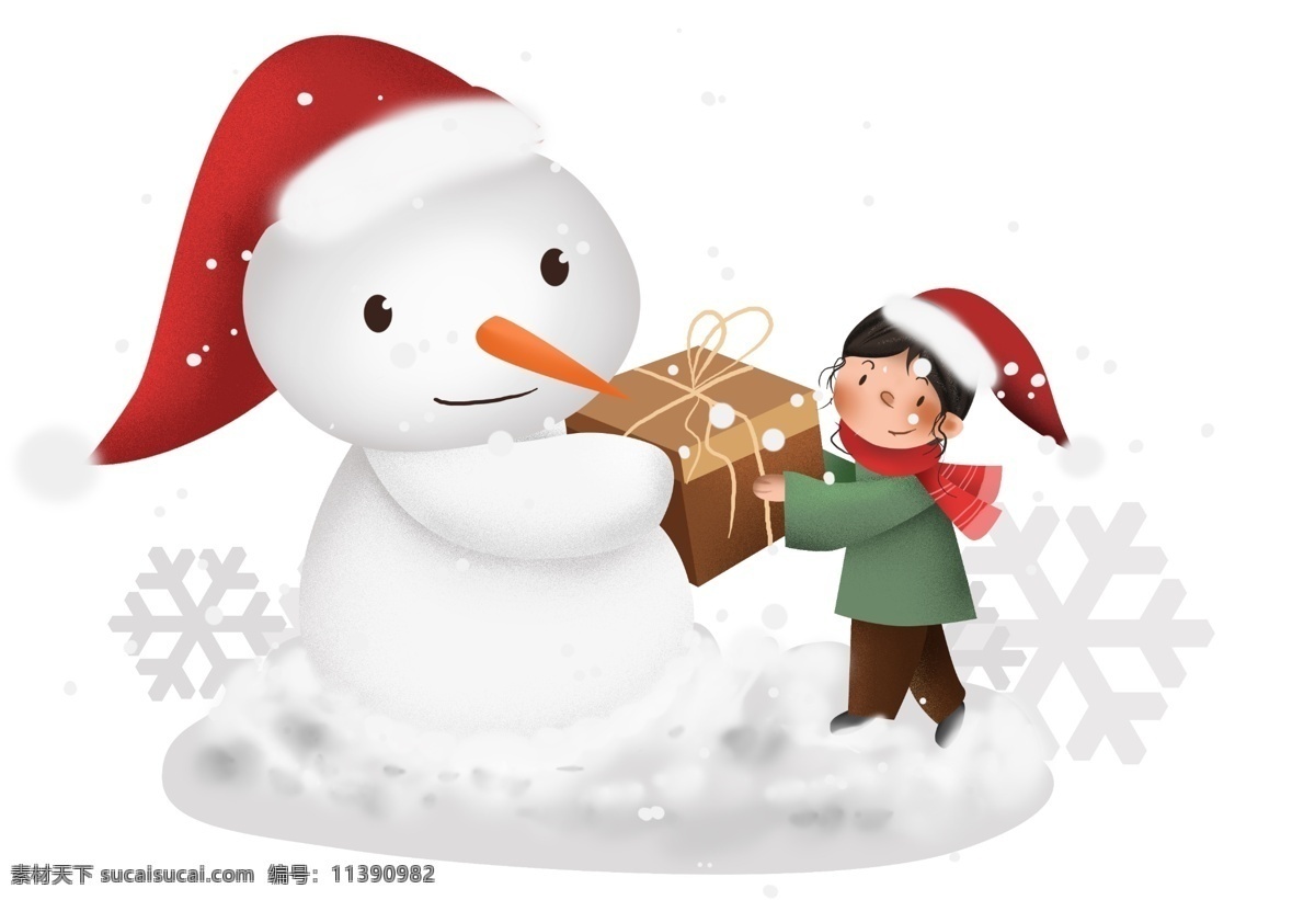 圣诞节 雪地 上 雪人 儿童 圣诞节礼物 圣诞节礼盒 商场活动 女孩 雪花 礼物
