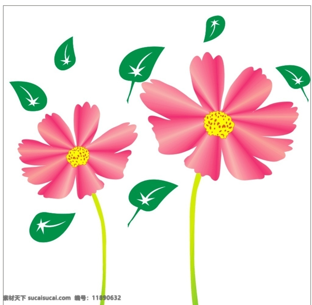格桑花 矢量 矢量文件 花朵 春天 卡通素材 树叶 清新 卡通 红色小花 绿叶 红花绿叶 矢量素材集