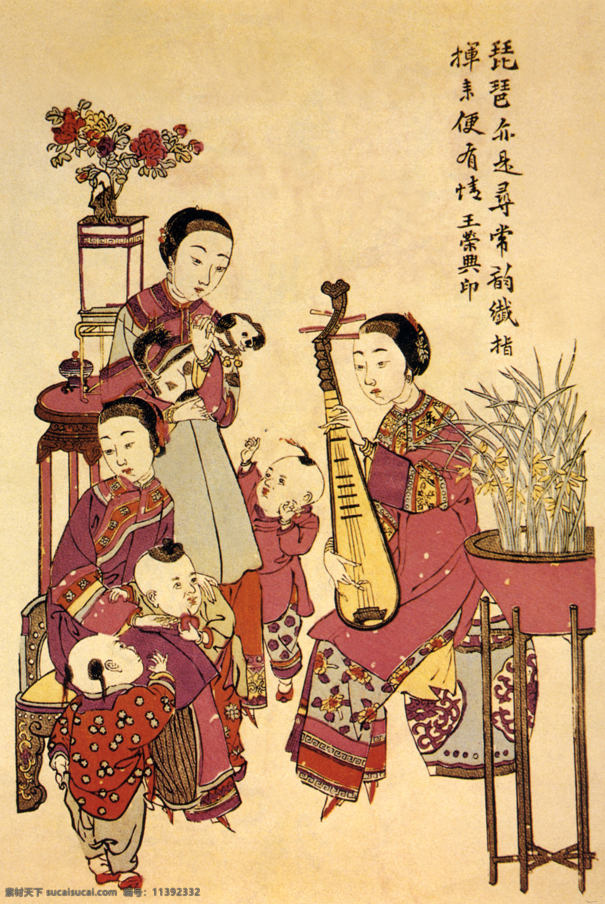 琵琶有情 传统 年画 文化艺术 美术绘画 老年画 摄影图库