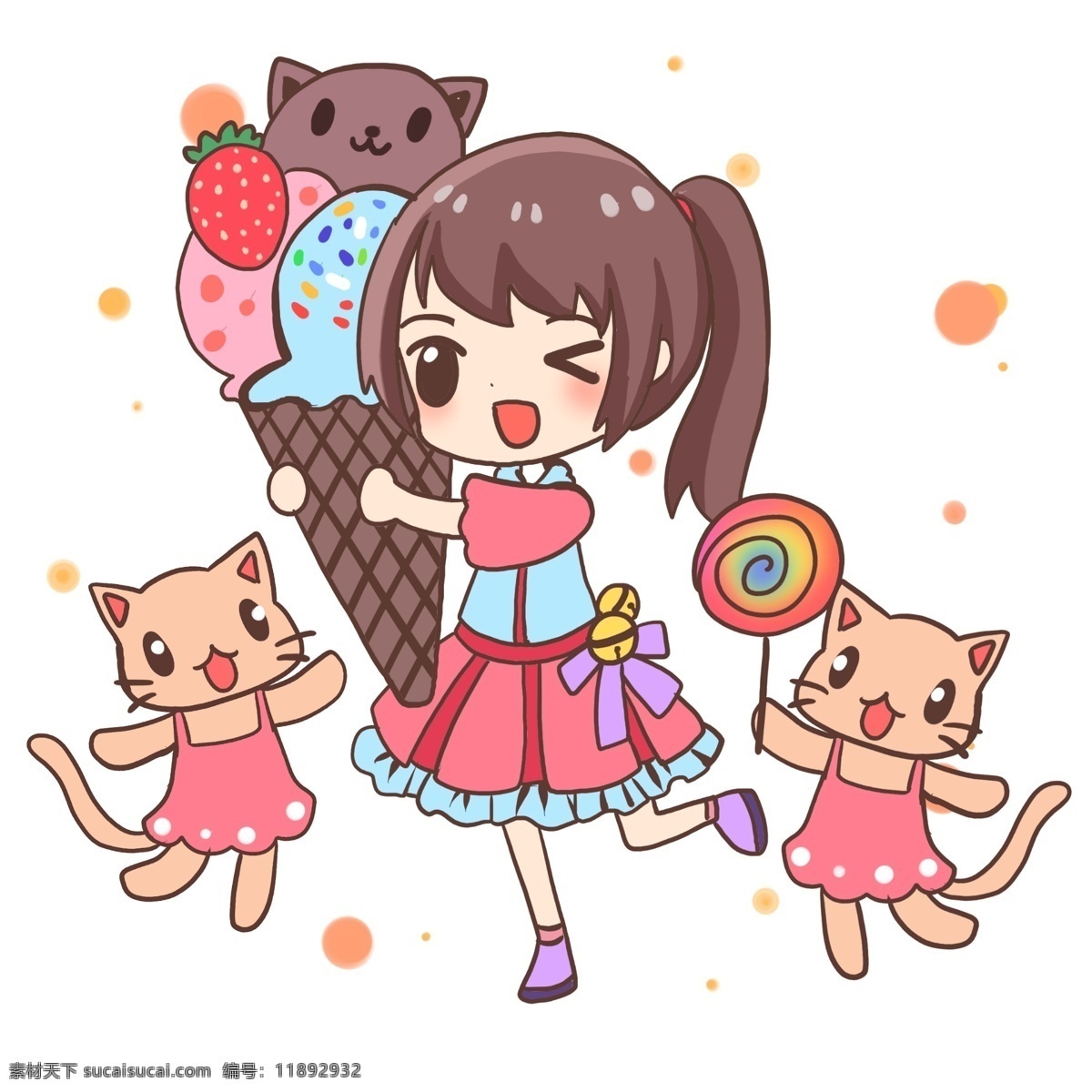 儿童节 女孩 甜品 小猫 卡通 小学生 儿童节快乐 棒棒糖 冰淇淋 可爱 小朋友 61 六一 开心 欢乐 童真 彩色