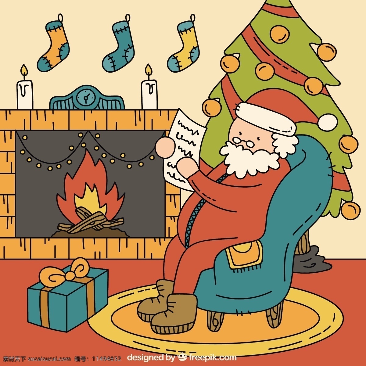 粗略 圣 塔克 劳斯 坐在 一把 扶手椅 圣诞节 家 圣诞快乐 冬天 手绘 快乐 圣诞老人 克劳斯 圣诞 节日 庆典 室 绘图 节日快乐 客厅 壁炉 坐 白色
