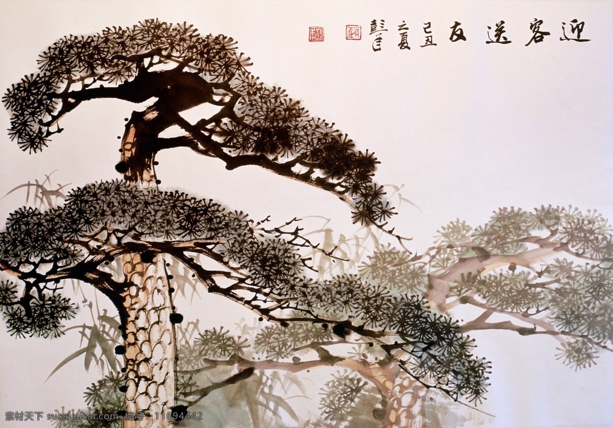 中国国画 迎客松 中国画 古画 花鸟画 水墨画 水墨写意 电分大图 高清 绘画书法 文化艺术