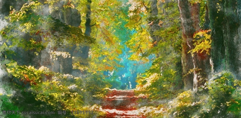手绘森林油画 手绘森林 油画森林 手绘 森林 树林 油画 画画 油画美景 油画风景 油画作品 美术作品 绘画作品 文化艺术 绘画书法