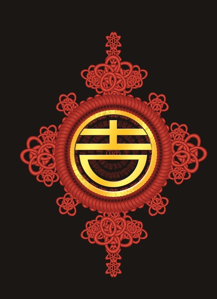 吉字中国结 吉字 吉 中国结 红色 金色 花边 分层 psd素材 春节图库