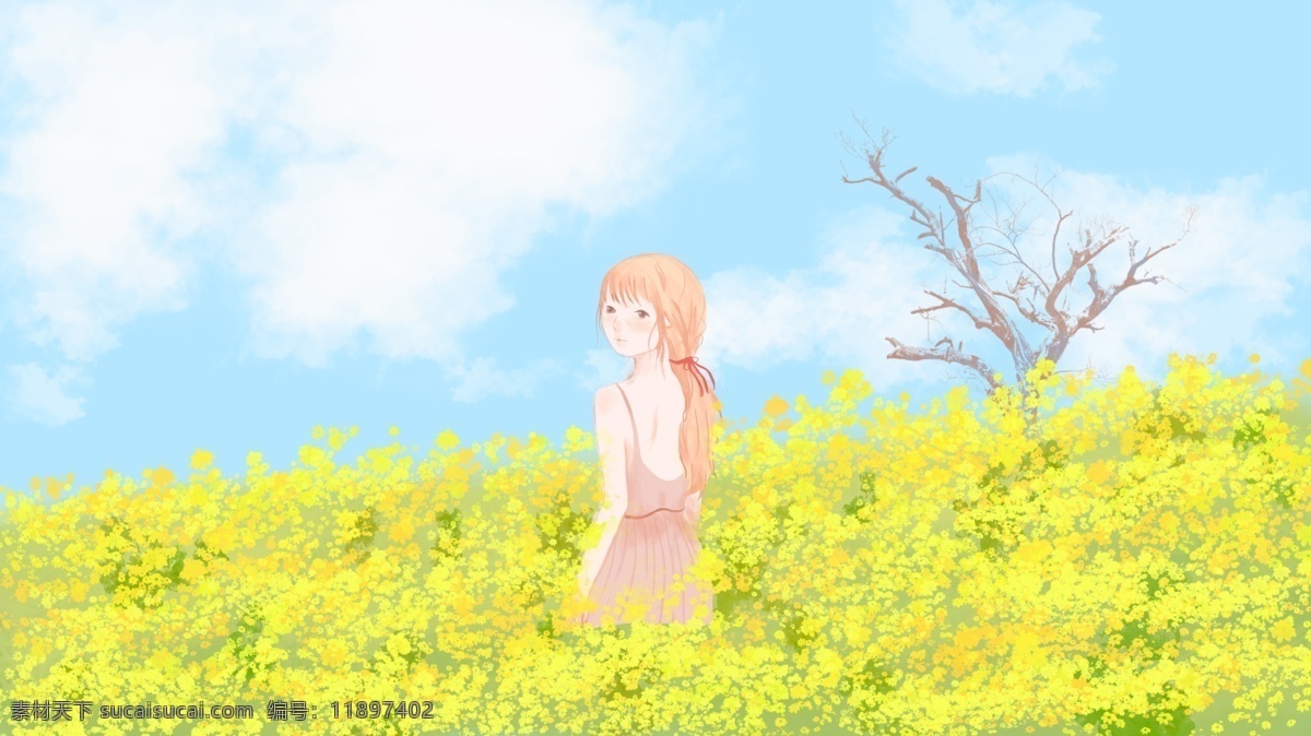 立秋 小清 新手 绘 插画 秋高气爽 清新 女孩 治愈 凉风至秋意来