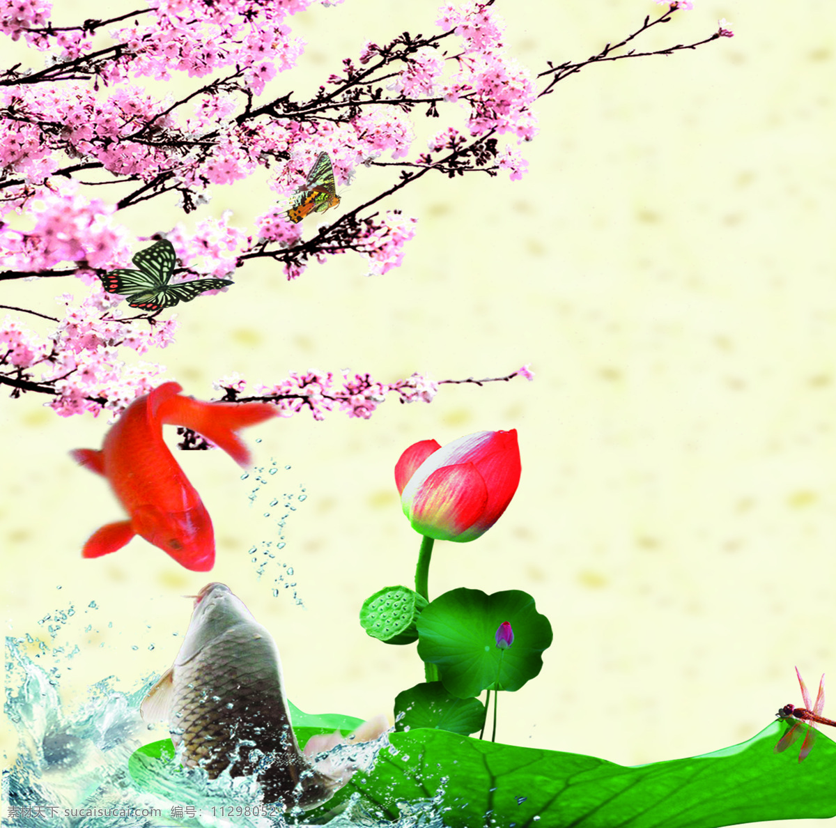 荷塘 风景 装饰画 背景素材 壁画 插画 抽象 抽象花 抽象画 无 框 画素 材 画 模板下载 无框画 鱼 荷花 梅花 湖面
