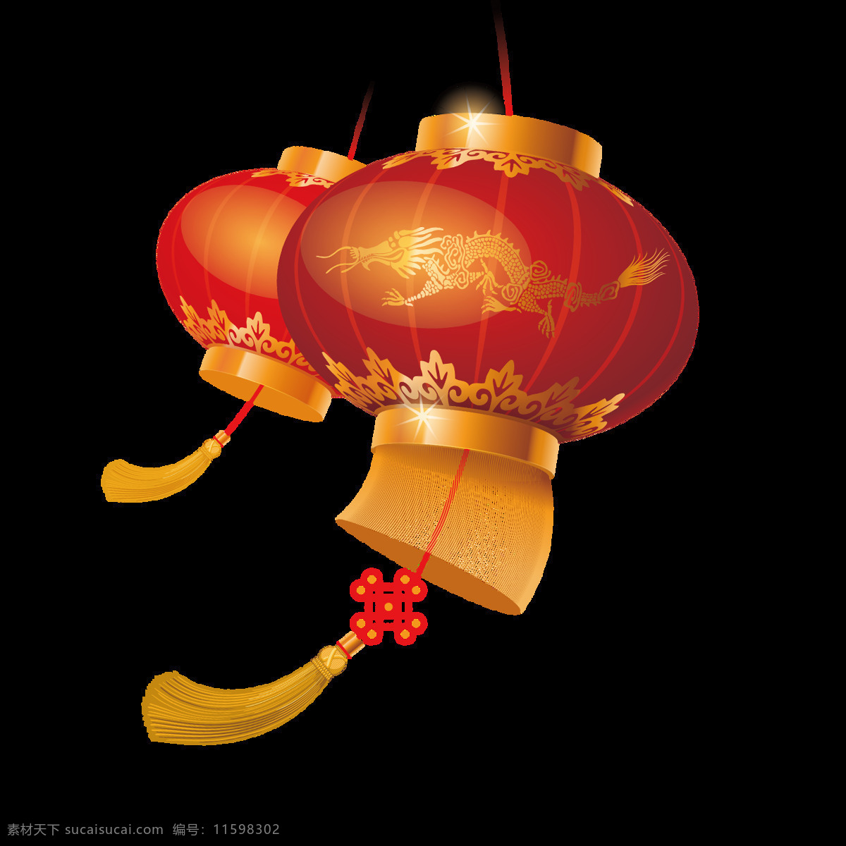 喜庆 春节 灯笼 元素 手绘 卡通 红色大气 免抠