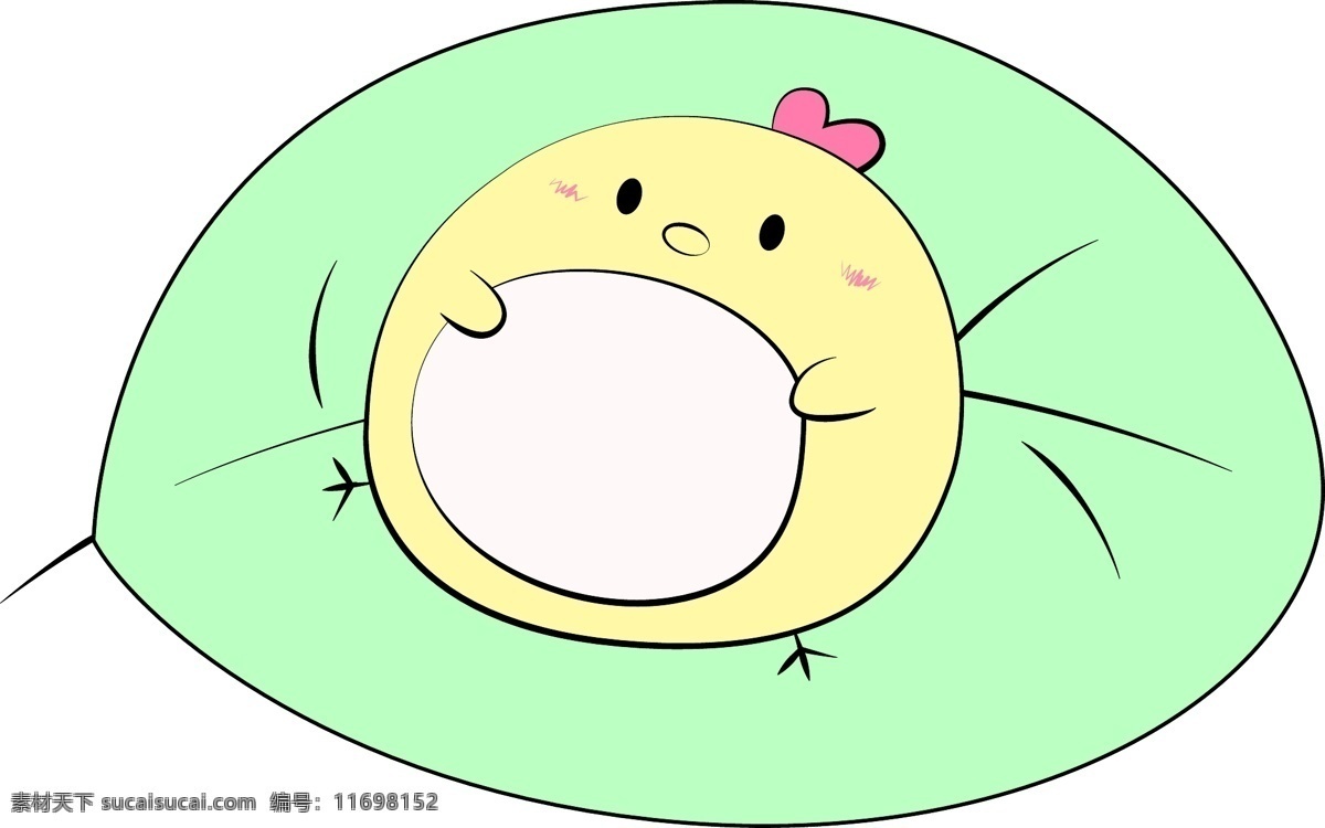 躺 树叶 上 休息 小鸡 商用 手绘 卡通 小动物 小清新 简笔画 简约风格 元素
