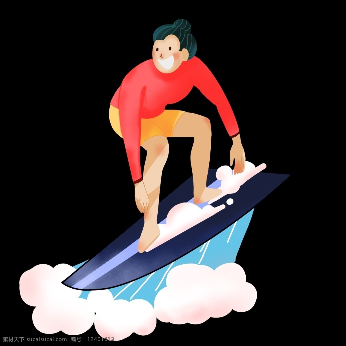 夏天 海上 冲浪 手绘 插画 海边 乘凉 卡通 清爽 凉爽 夏季 嬉戏 开心 玩耍 童趣 避暑 降温 小清新