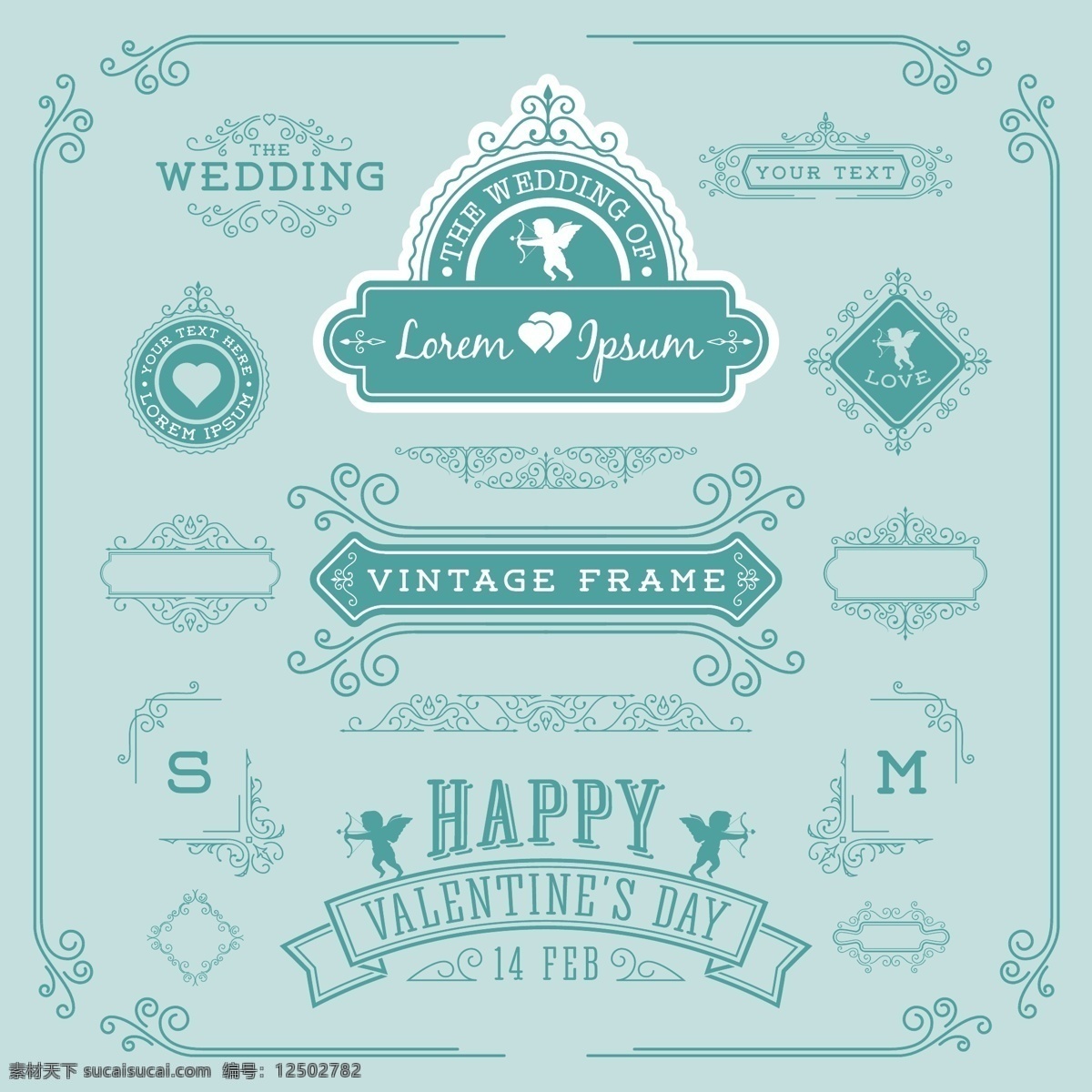 爱心 元素 框架 天使 婚礼 情人节 标签 矢量 高清图片
