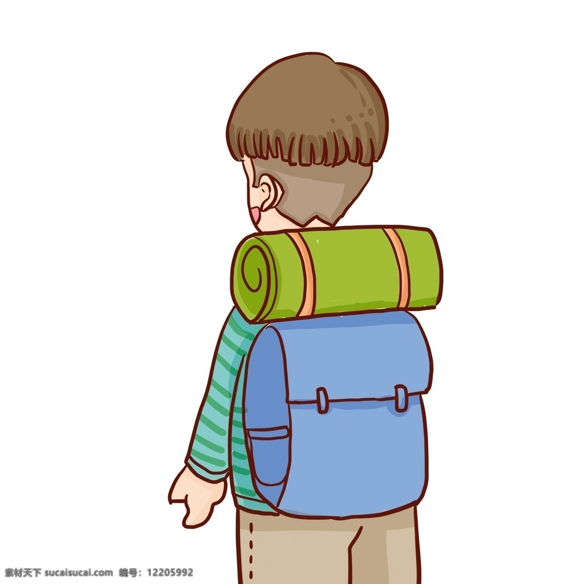 手绘 背着 包包 去 旅行 男生 卡通 插画 登山 登山包 人物 漫画
