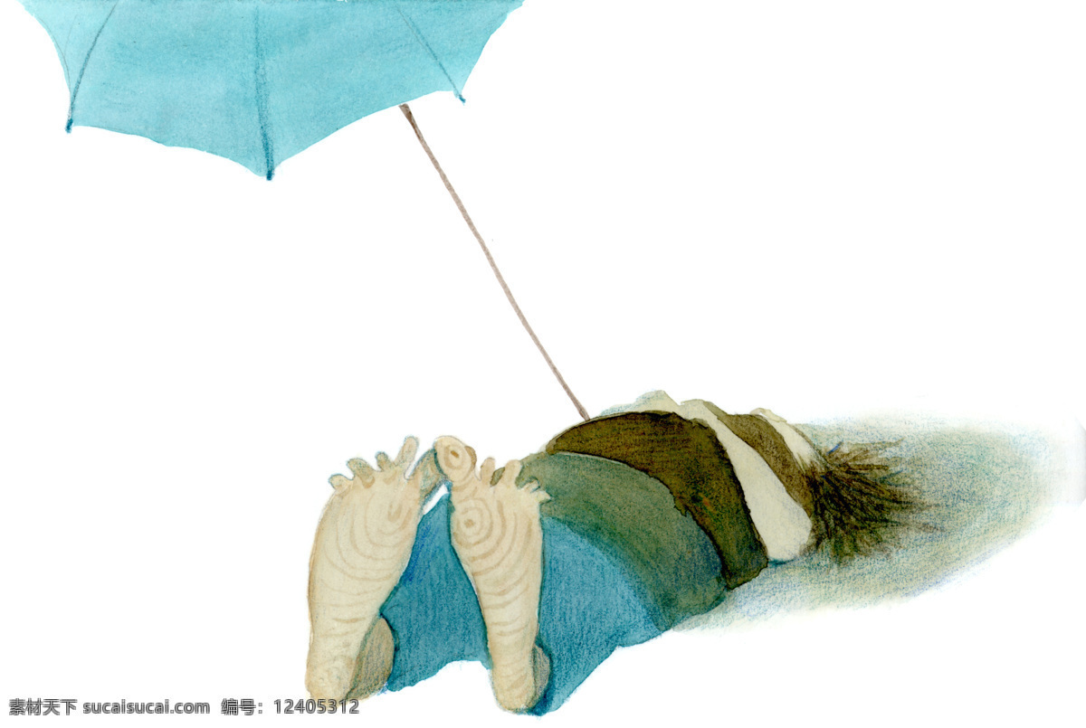 伞 下 一方 凉快 地儿 漫画 睡觉 遮阳伞 家居装饰素材 室内装饰用图