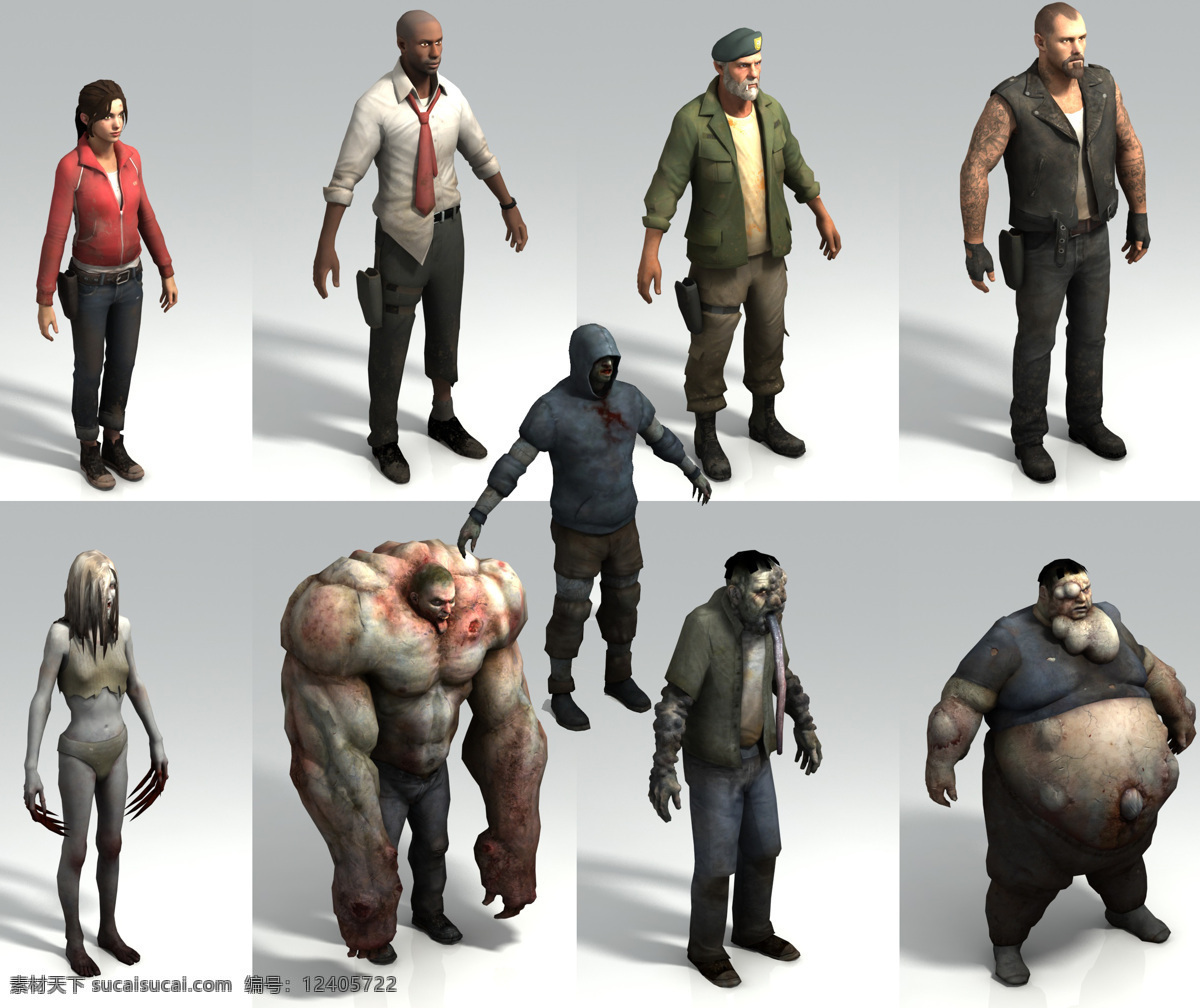 3d 3d设计模型 max 带贴图 僵尸 角色 模型 人物 游戏 源文件 求生 之路 模板下载 求生之路 已附骨 丧尸 幸存者 共享资源 3d人物模型 其他模型 3d模型素材 其他3d模型