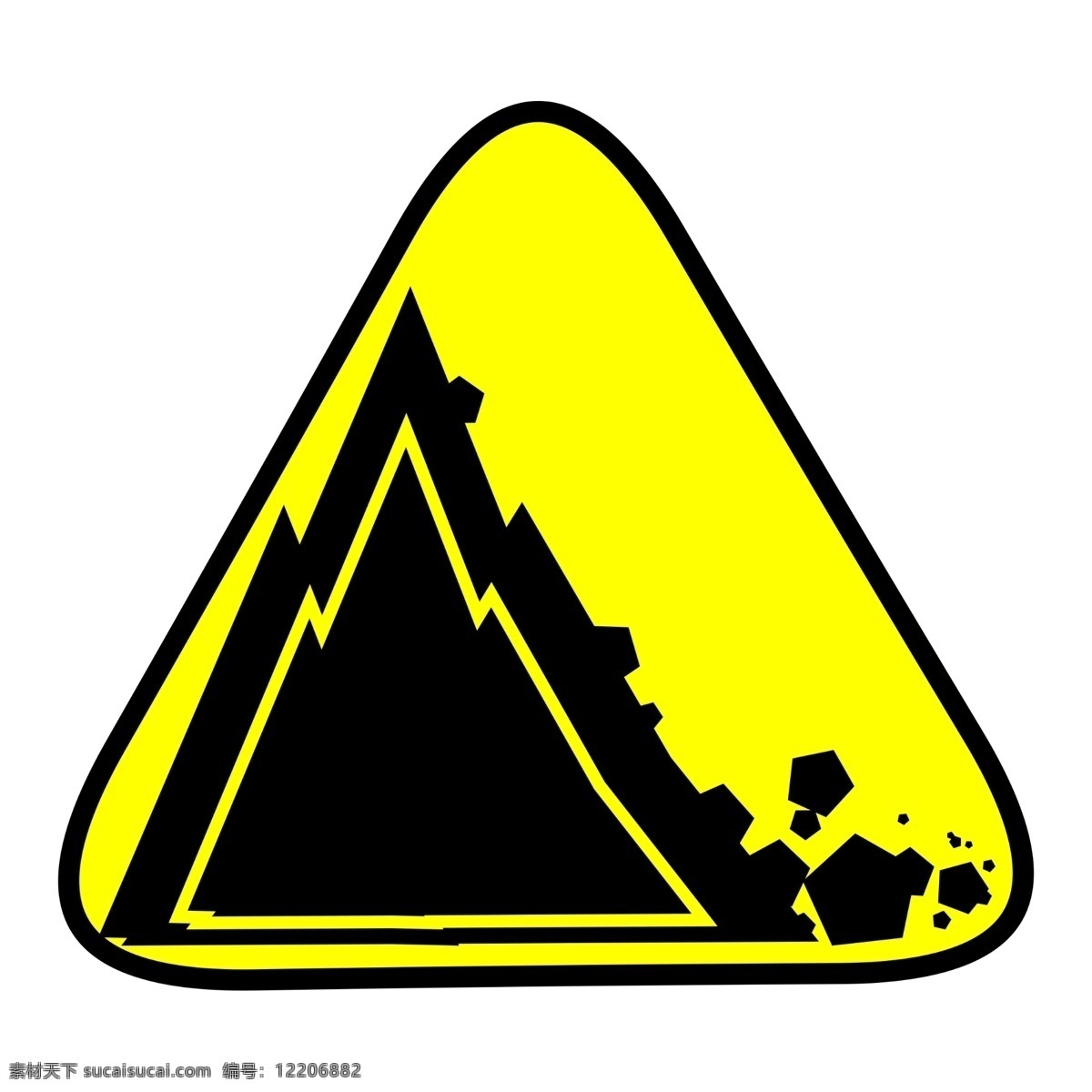 小心 山体 滑坡 警示牌 黄色 立体