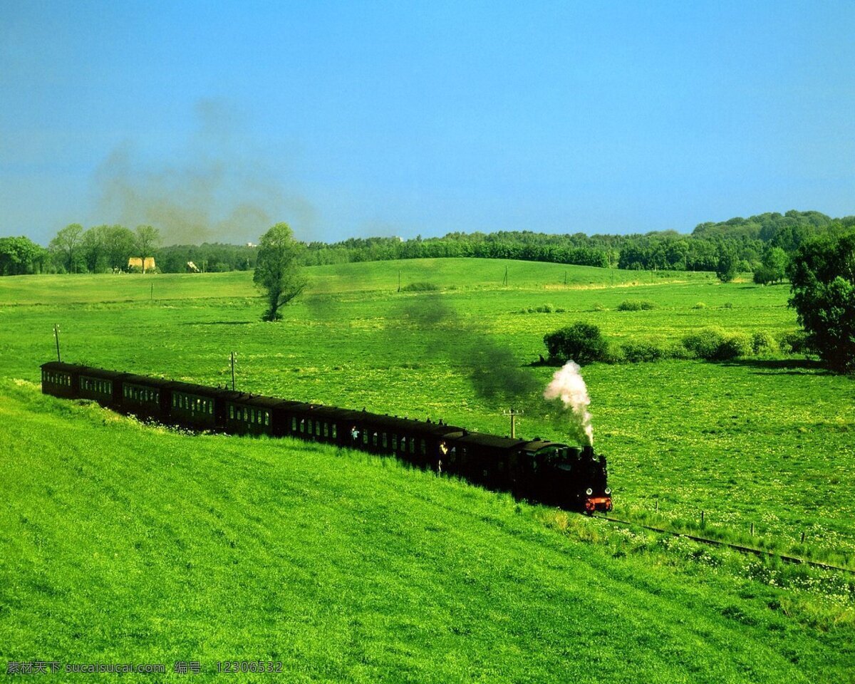 绿色 野外 桌面 草地 火车 风景 生活 旅游餐饮