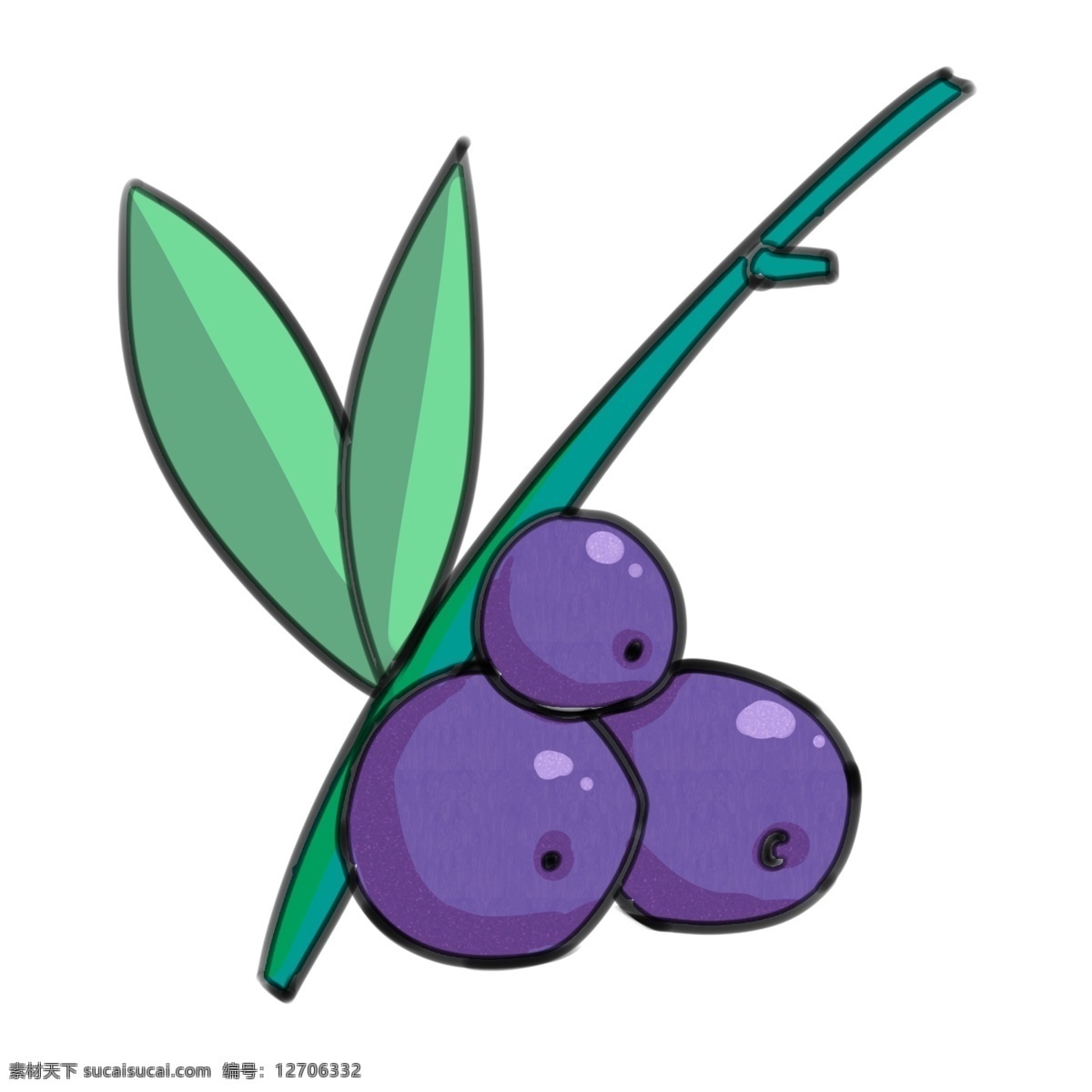 枝头 上 三 只 蓝莓 很 新鲜 枝头上 三只 开心 扁平风格 大水果 香甜 酸酸的 装饰 贴画 紫色
