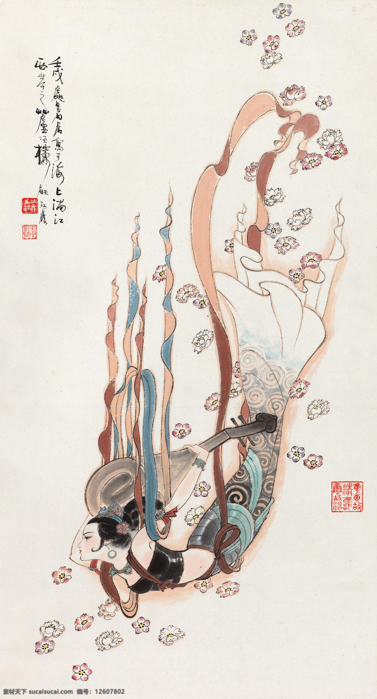 飞天 国画 绘画书法 莲花 美女 琵琶 人物画 飞天设计素材 飞天模板下载 顾炳鑫 写意 中国画 文化艺术 国画顾炳鑫