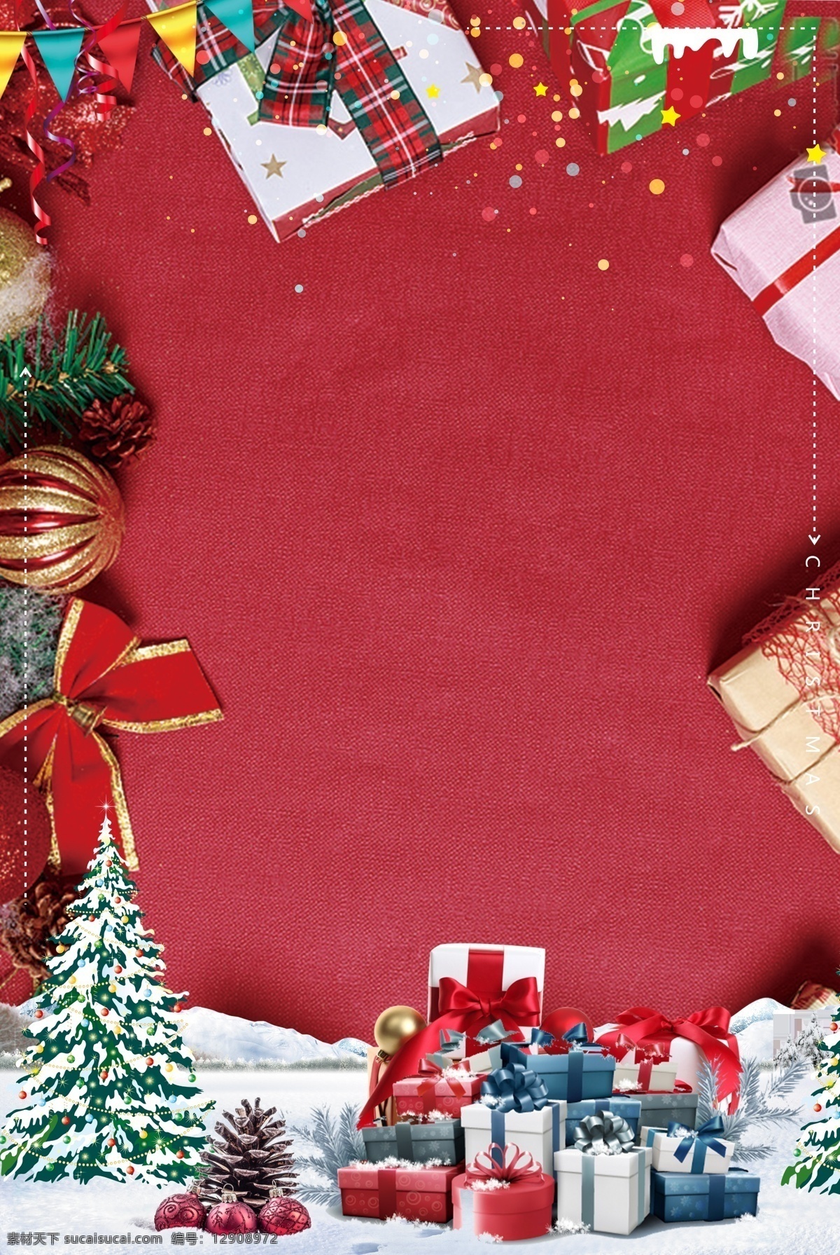 红色 简约 圣诞节 卡通 广告 背景 图 礼盒 可爱 铃铛 圣诞快乐 圣诞 扁平 手绘 麋鹿 文艺 圣诞树 广告背景