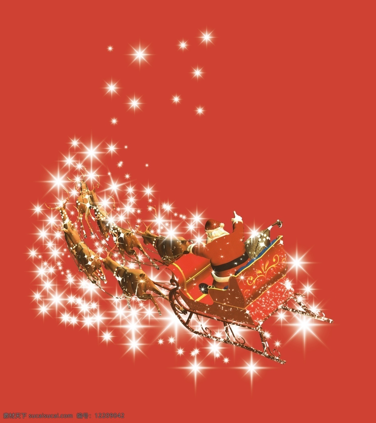 圣诞老人 马车 星星 红色 礼物 分层
