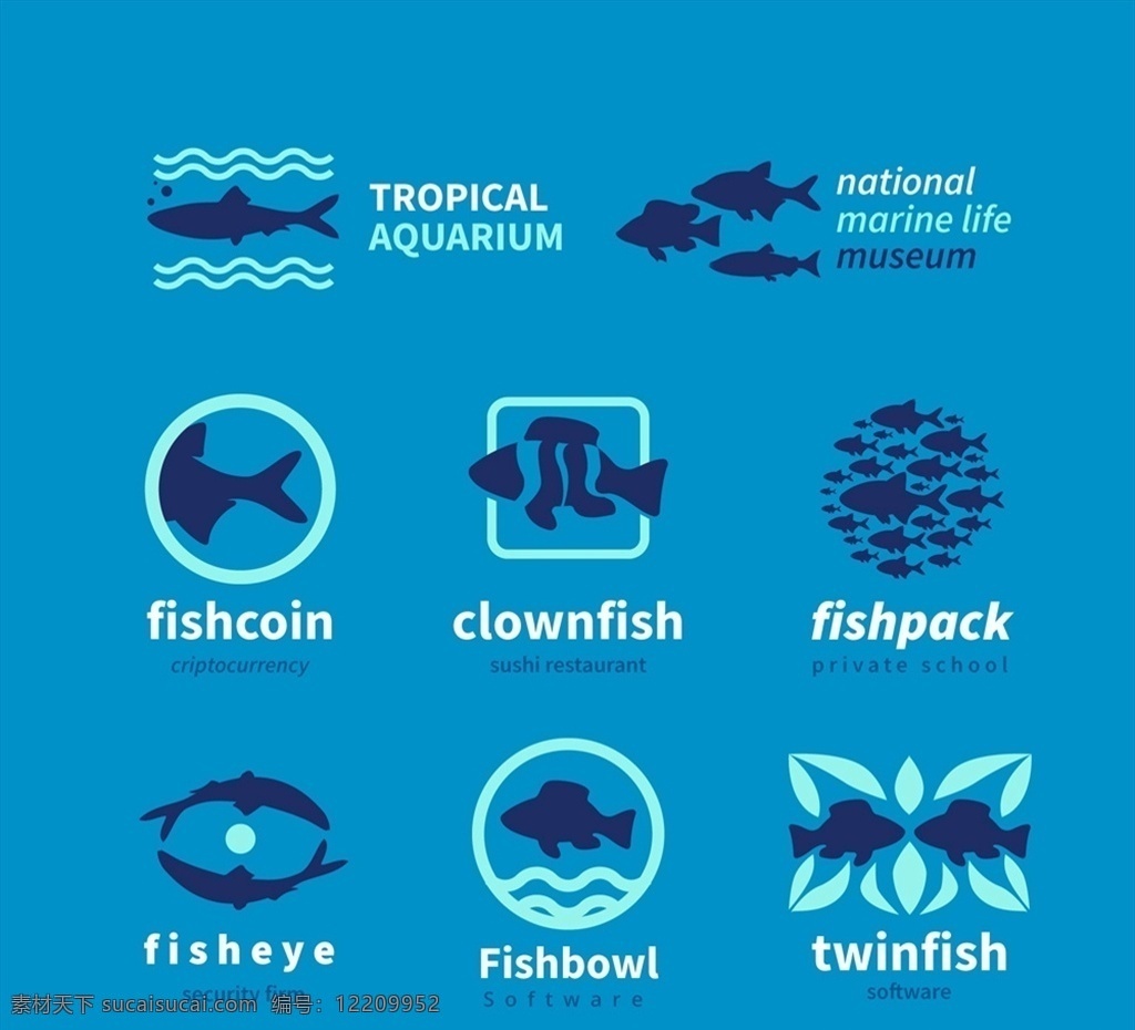 款 创意 鱼 标志 商务 鱼群 餐馆 海洋博物馆 海洋水族馆 源文件 矢量 高清图片