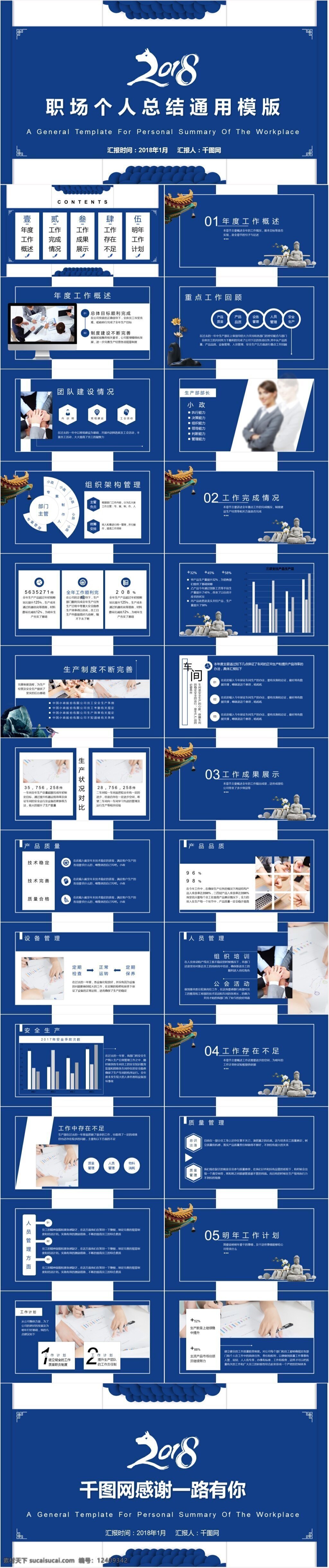 蓝色 创意 年终 工作总结 报告 模板 ppt模板 大气 计划总结 简约 商务 中国风