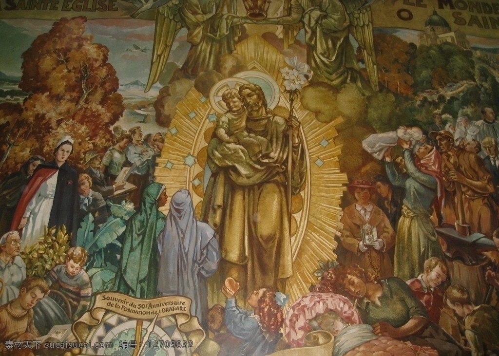 教堂壁画 教堂 壁画 耶稣 上帝 神 圣母 圣子 绘画 画 基督教 天主教 展览品 文物 艺术 传统文化 文化艺术