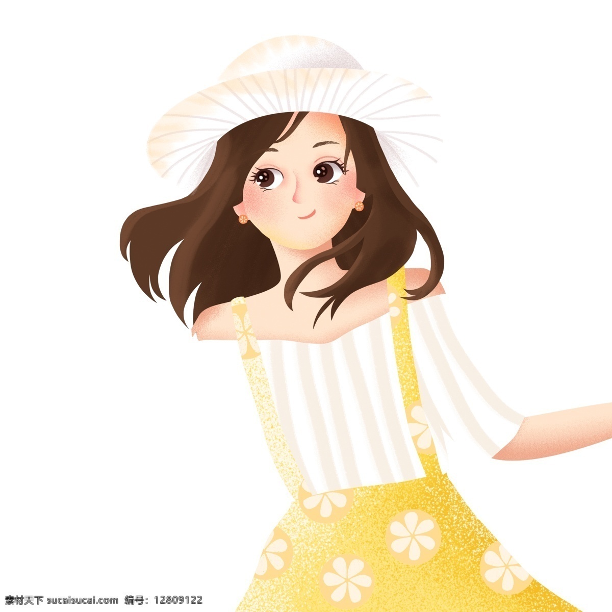 手绘 小 清新 一个 带 草帽 女孩 小清新 插画 女生